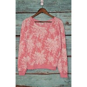 Rachel Parcell Pink Quill Rose Floral Long Sleeve Fleece Sweatshirt Size Small